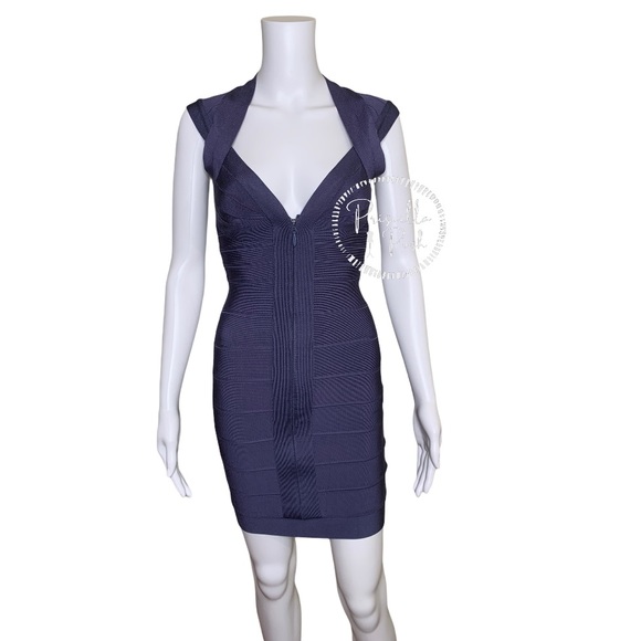 HERVÉ LÉGER Zip-front bandage dress indigo blue - Picture 4 of 16